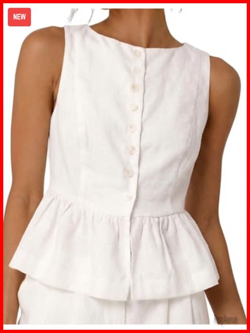 Linen Tank Top Sleeveless Ruffled Hem Peplum Button Front Blouse
